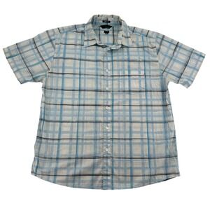 Oakley Button Down Mens XL Short Sleeve Shirt Blue Plaid True Fit Lightweight